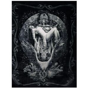 DGA Queen Faux Mink Plush Blanket Gothic Azteca Skull Tattoo Black 79x95